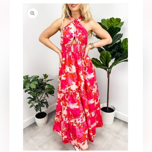 Anna-Kaci Dresses & Skirts - Anna-kaci Cross Neck Halter Printed Dress